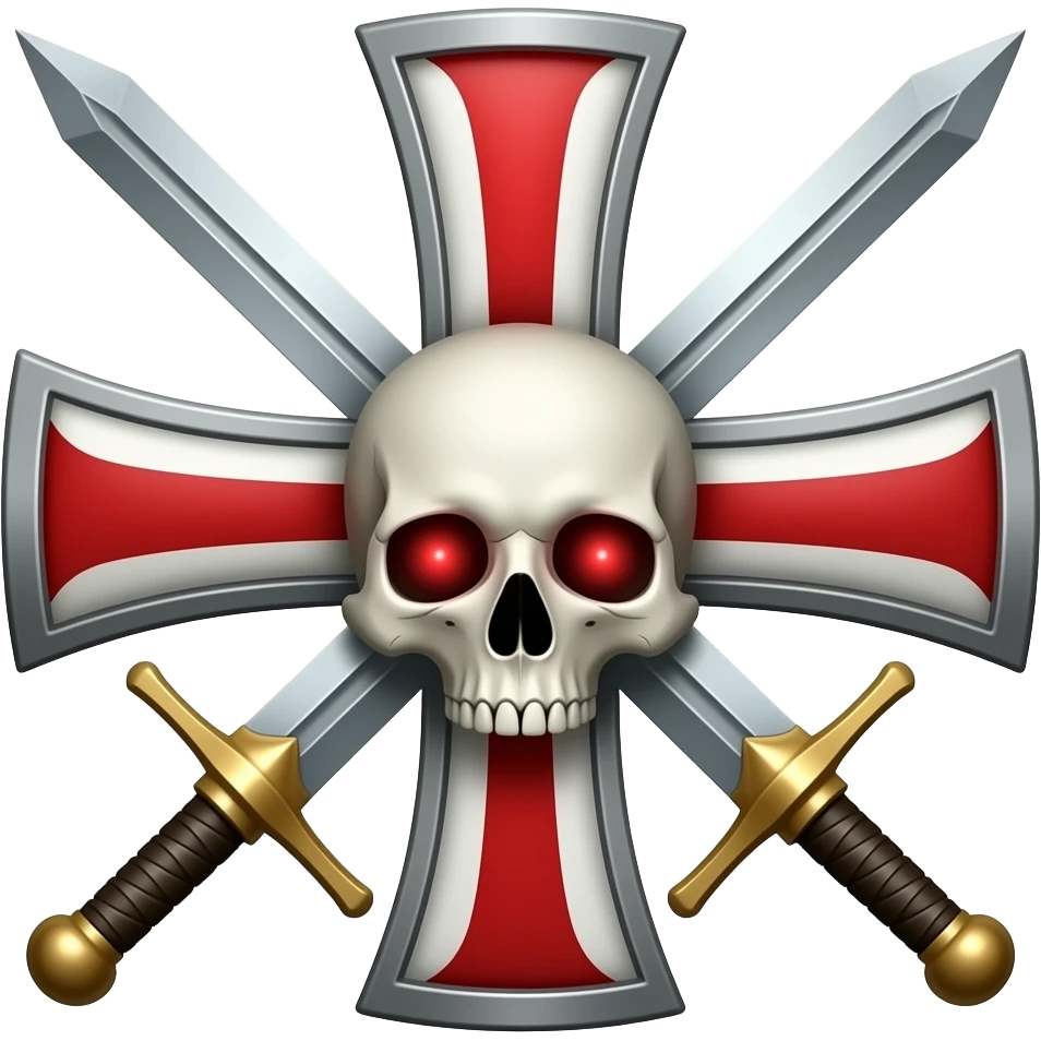 Templar cross with swords in middle and Skull with red eyes emoji