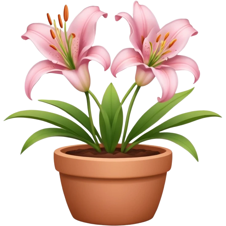 light pink lily flowers in a clay pot emoji