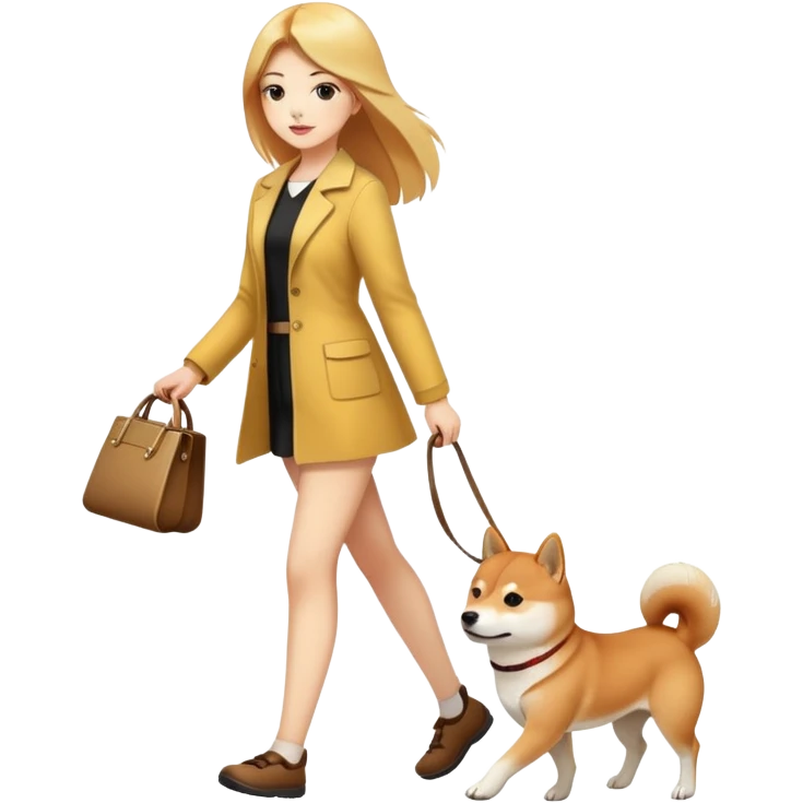 Beautiful girl with fair skin walks Shiba Inu emoji
