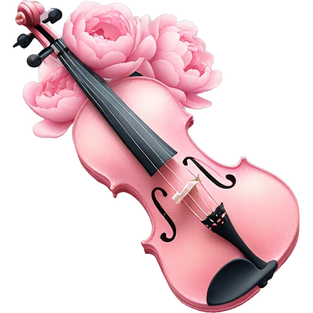 soft pastel pink violin with peonies and glitter emoji