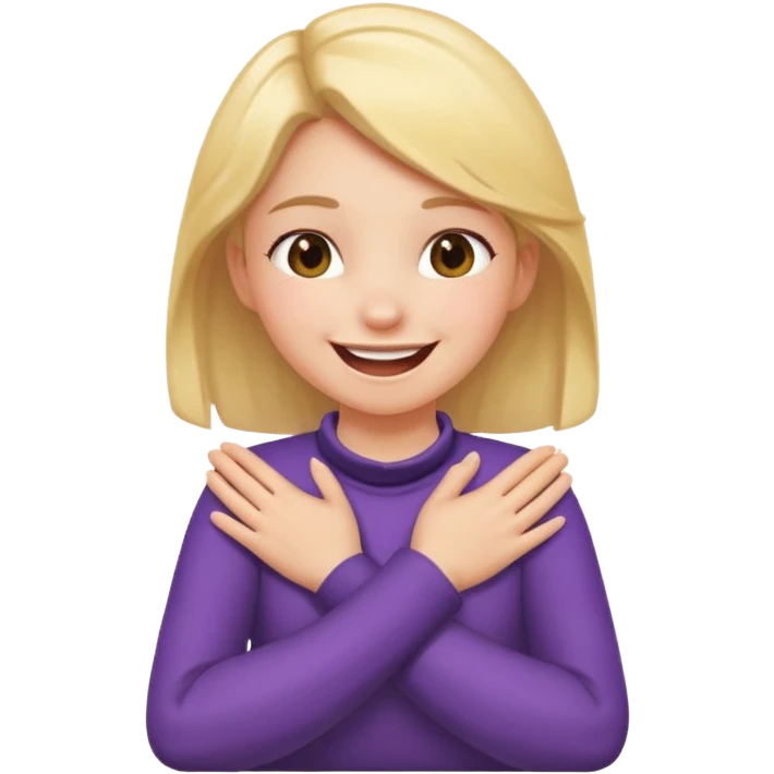 Girl crossing hands holding neck laughing emoji