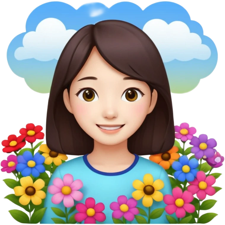 Cute korean girl background flower garden  emoji