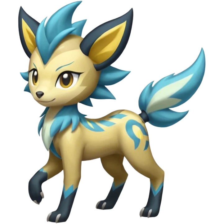  Cute handsome Wild Feral Lightning-patterned Zig-zagged buzzy fuzzy Meloetta-Manectric-Zeraora-Luxray-Cobalion-Suicune-Vernid-fusion-hybrid-creature, full body  emoji