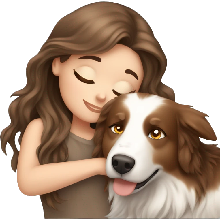 White girl brown long hair sleeping with a Australian shepherd blue eyes emoji
