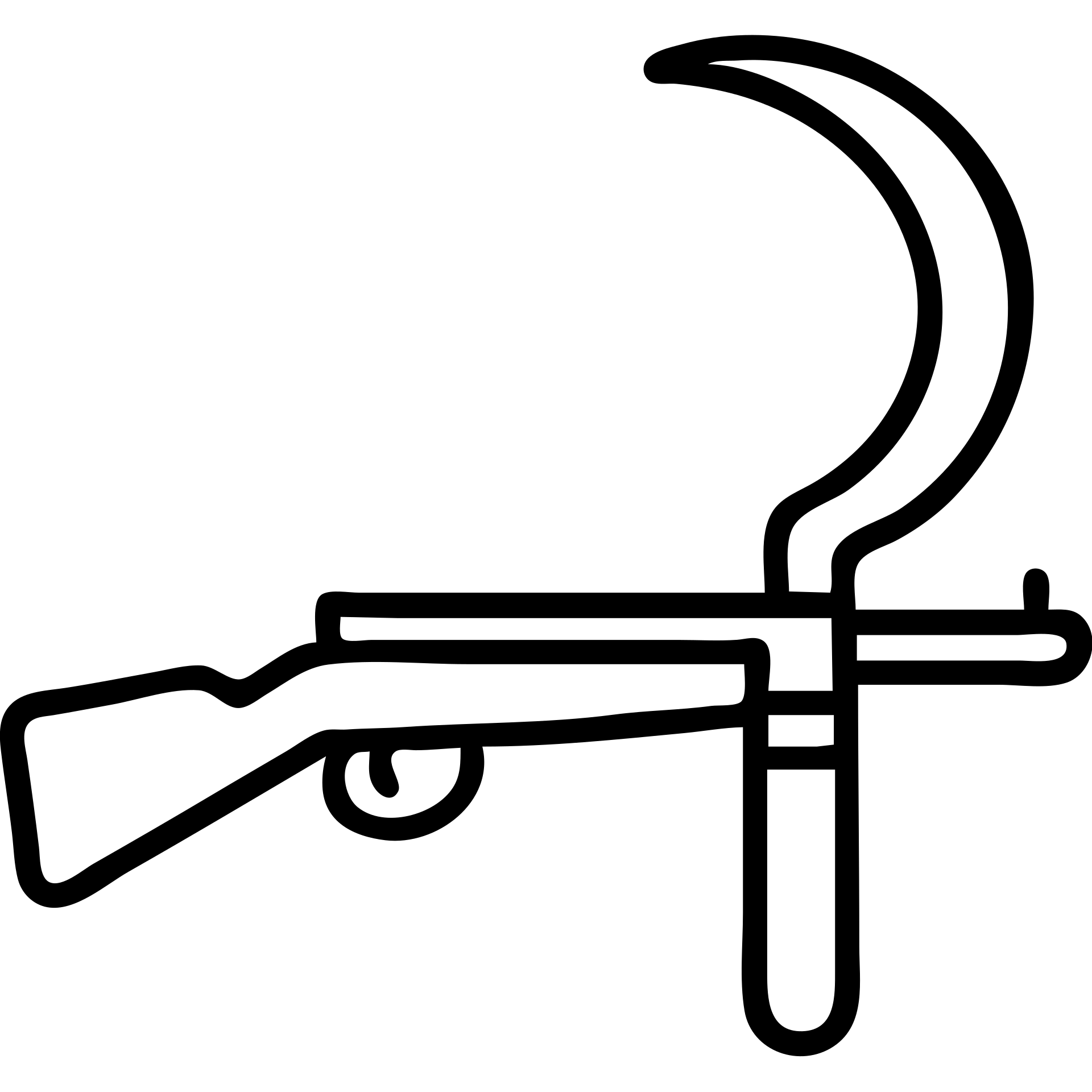 A sickle attached to the end of a rifle as a bayonet weapon emoji