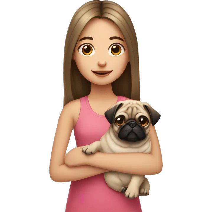 girl with long hair holding a pug emoji