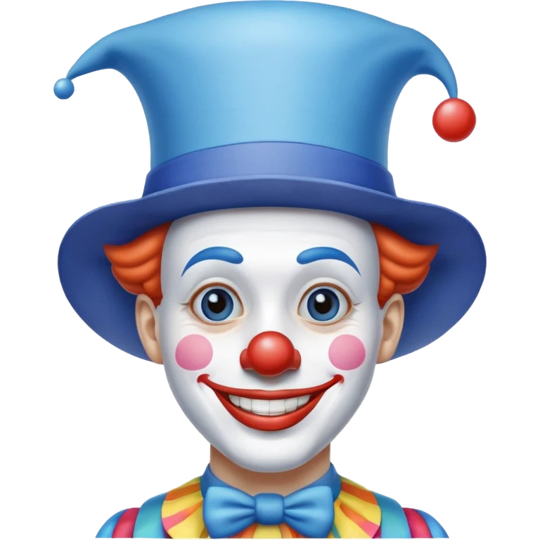 Chú hề đội mũ vuông cao xanh nước biển, cười tươi, khuôn mặt dài, 25 tuổi emoji