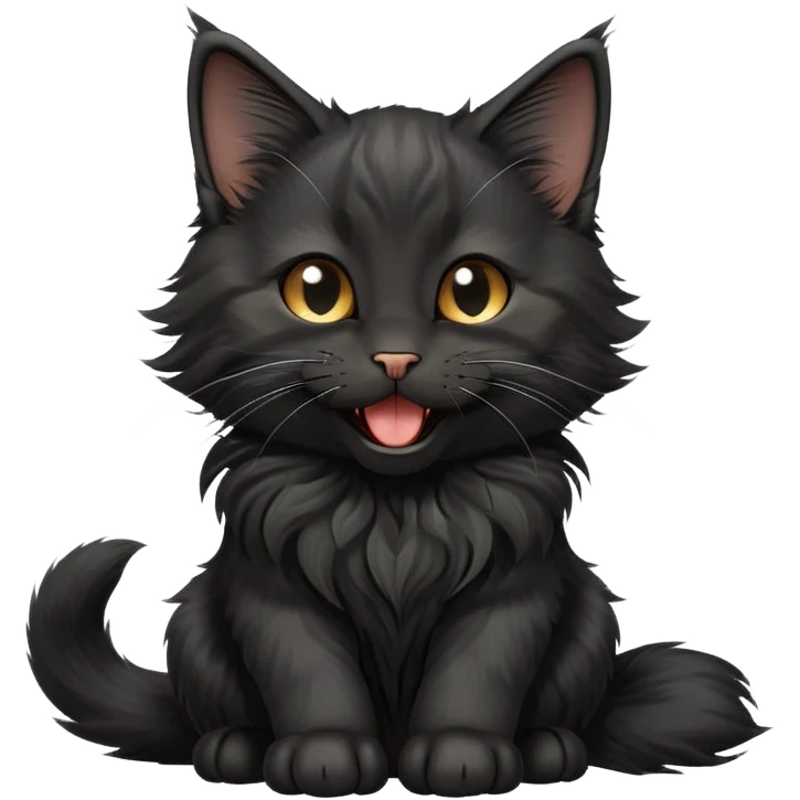 cinematic-yawning black-maine-coon-kitten-portrait-emoji,-head-tilted-playfully-and-inquisitively,-sleek--black-fur,-simplified-yet-adorable-features,-highly-detailed,-glowing-with-a-warm,-friendly-glow  emoji