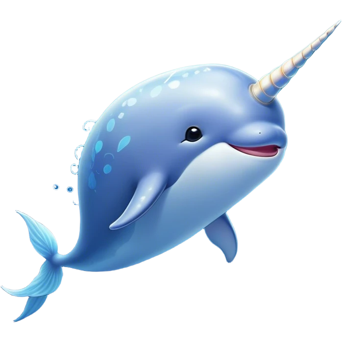 Beautiful and Majestic Cute Narwhal Portrait Emoji, Head and body rendered in serene repose with a gentle, radiant smile, showcasing a streamlined, graceful form adorned with a luminous spiraled tusk and peacefully closed eyes, Simplified yet exquisitely endearing features, highly detailed, glowing with a soft, majestic ocean light, high shine, serene and utterly enchanting, stylized with an air of magical marine splendor, soft glowing outline, capturing the essence of a beautiful and majestic cute narwhal that embodies the quiet wonder of the deep blue! emoji