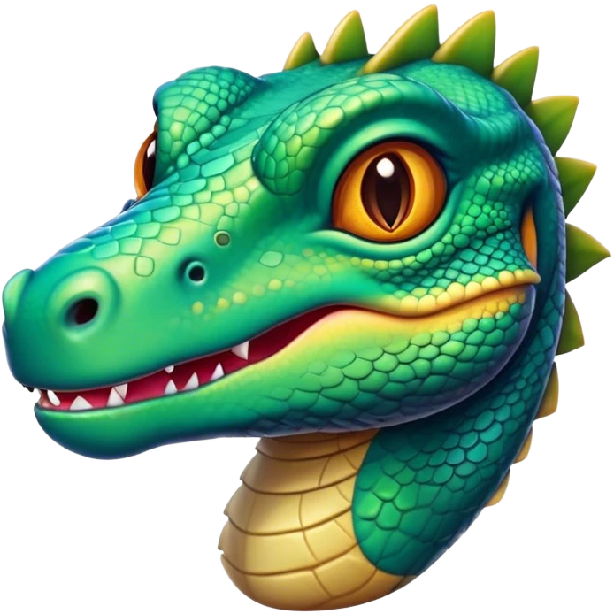 Cinematic Cute Komodo Dragon Lizard Portrait Emoji, Head tilted playfully and inquisitively, with a sleek, scaled form accented by vibrant hues and curious, sparkling eyes, Simplified yet irresistibly adorable features, highly detailed, glowing with a warm, lively glow, high shine, affectionate and spirited, stylized with a touch of exotic charm, bright and endearing, soft glowing outline, capturing the essence of a mischievous yet captivating lizard that seems poised to scurry out of the screen into your heart! emoji