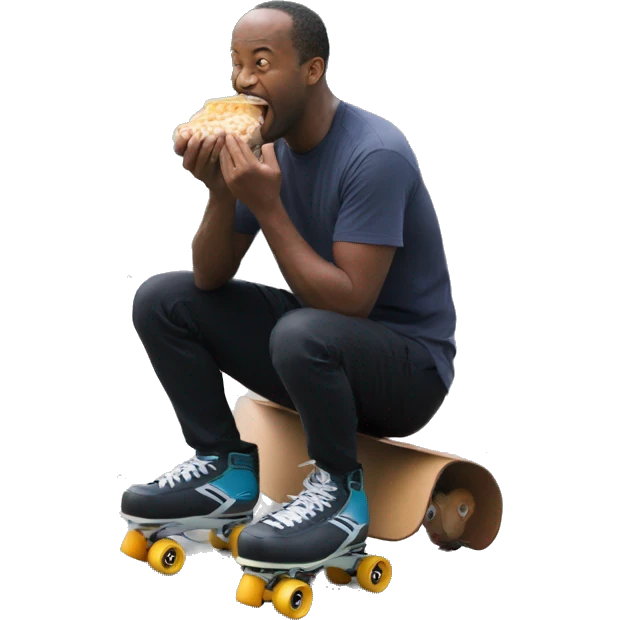 Man eatting loads of food on quad skates emoji