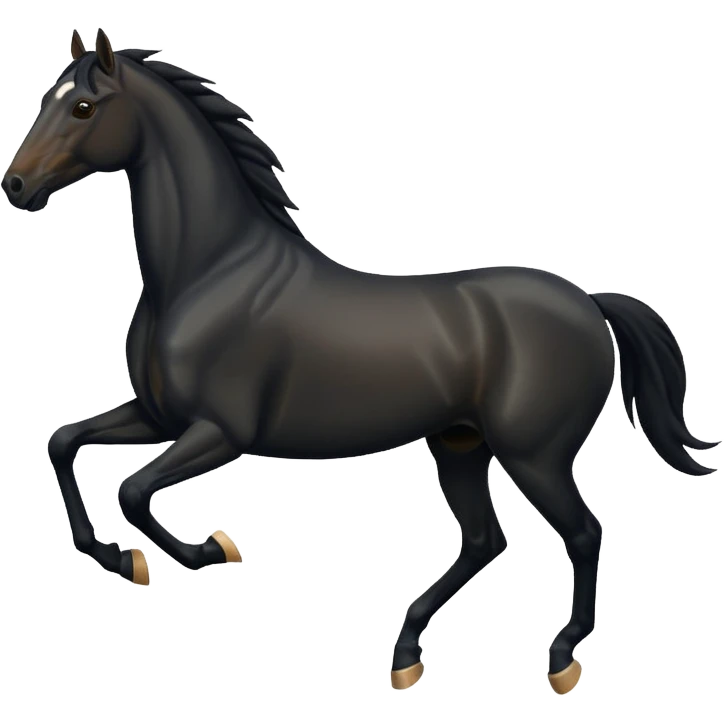black horse chasing a running man, in realistic simple image style emoji