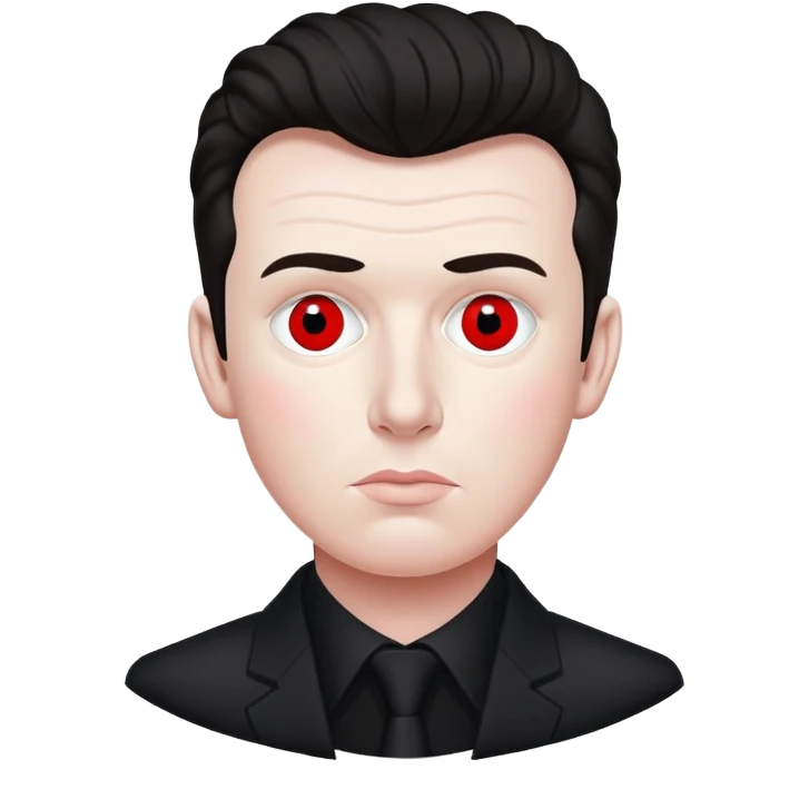 Rick Astley but his body is just black with white outlining the black and red dots which are his eyes appear and stay there for a little while and then the red eyes disappear emoji
