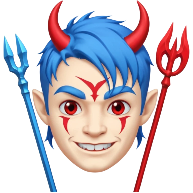 Blue-haired devil with trident, smirking emoji