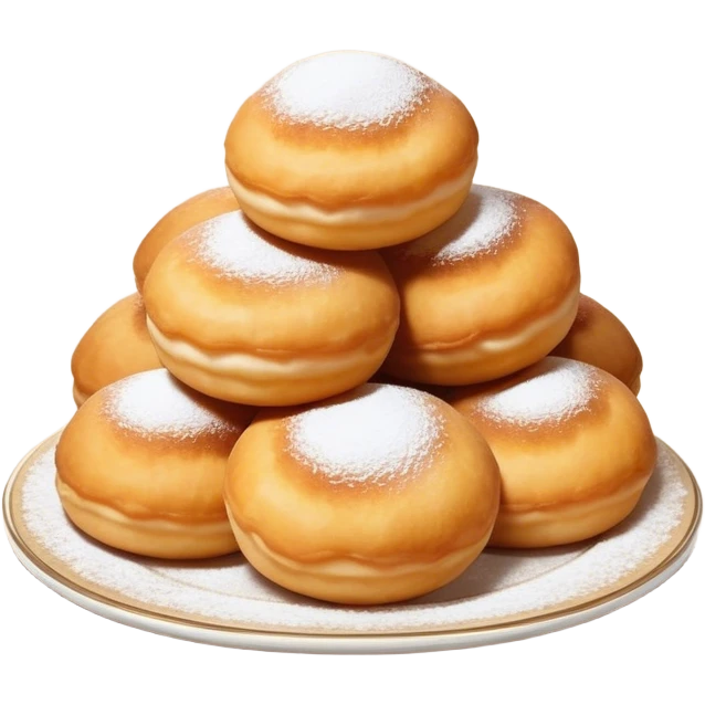 Cinematic Realistic image of simple round buñuelos, depicted with a lightly crisp, golden exterior and soft, airy interior, dusted with a subtle layer of powdered sugar and set against a rustic backdrop with warm, inviting lighting. emoji