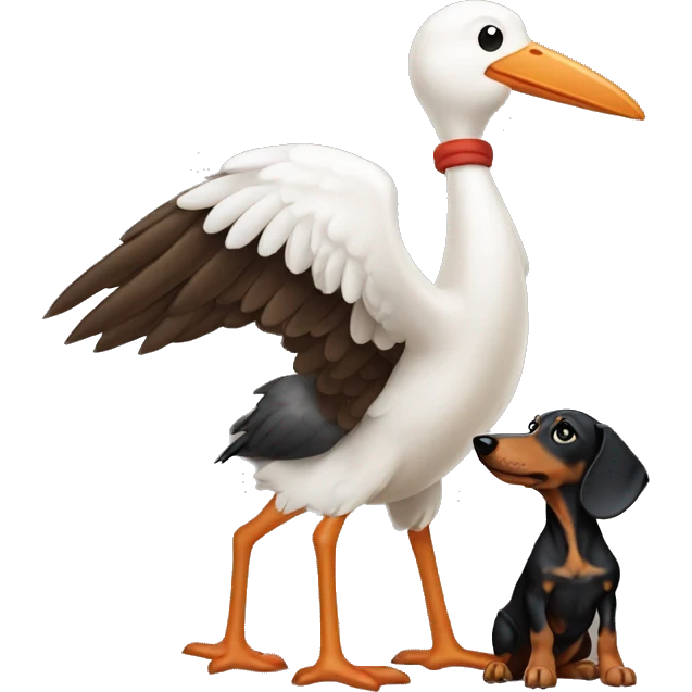 stork carrying a dachshund puppy
 emoji