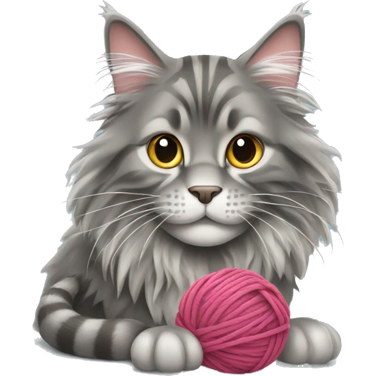 Grey maine coon playing with a ball of yarn  emoji