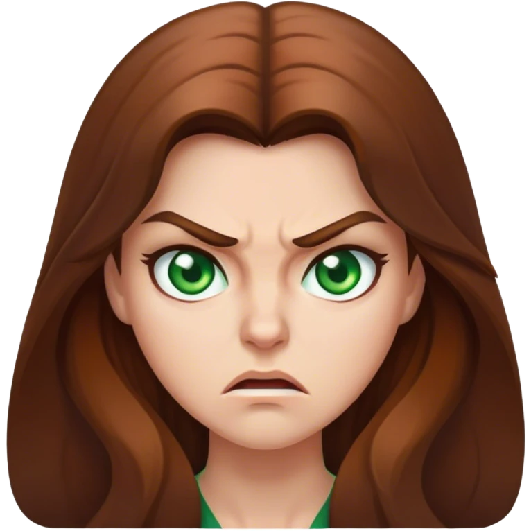 Angry female teacher with long Brown hair and Green eyes emoji