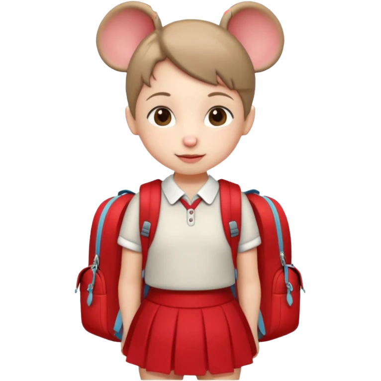 Petite souris avec jupe rouge à l'école emoji