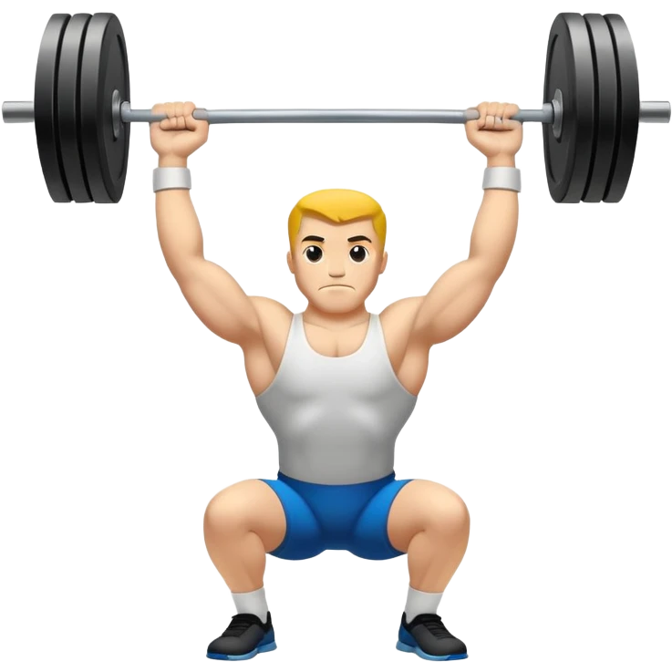 Emblem symbolizing weightlifting, featuring a barbell with heavy weights on either side, lifted above a strong, determined figure. The design conveys strength, focus, and the precision required in the sport. The barbell is centered, with a dynamic, bold style to emphasize power and athleticism.  emoji