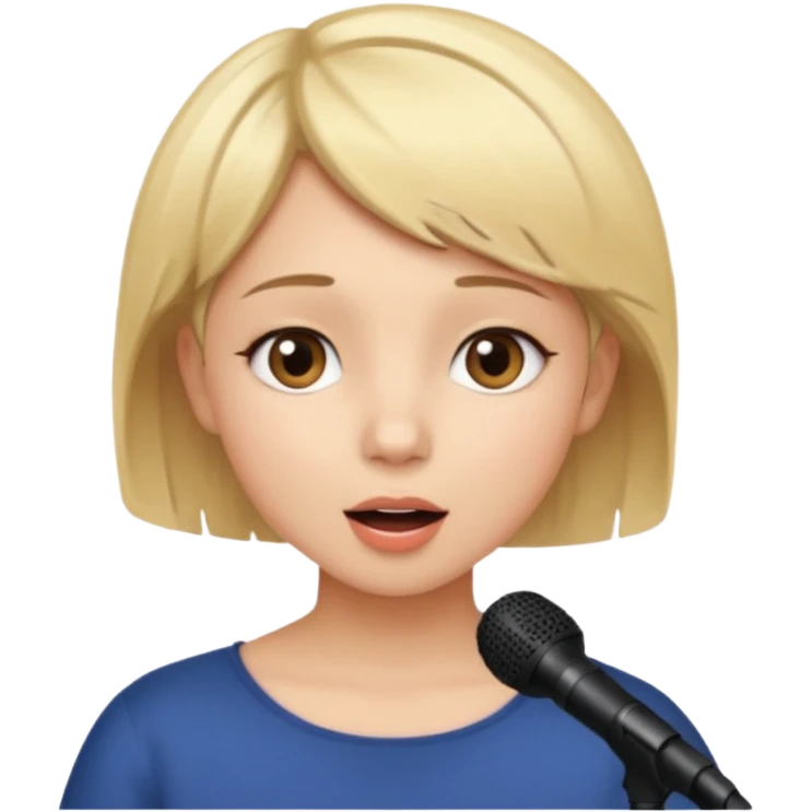 Crea una chica cantando con pelo rubio corto con ojos cafes  emoji