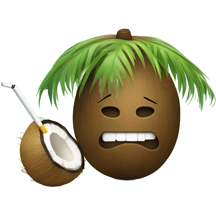 coconut with a cigarette in its mouth and a hula skirt on  emoji