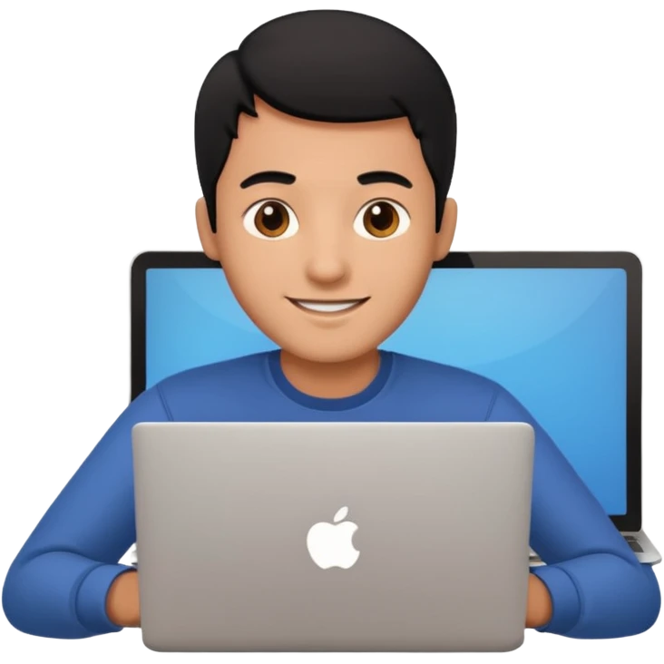 make an emoji of a happy male black hair developer behind laptop emoji