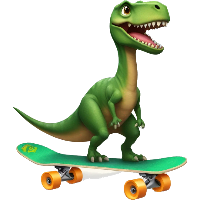 Dinosaur on a skateboard with a cape emoji
