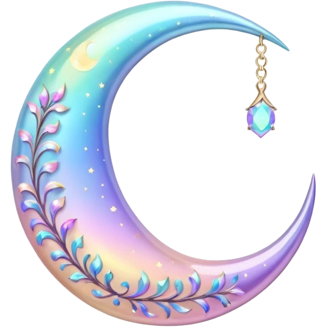glossy Pastel iridescent crystal crescent damask moon emoji