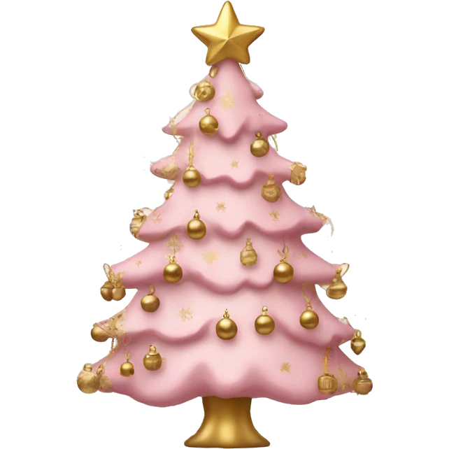 A light pink chrismas tree with gold ornaments  emoji
