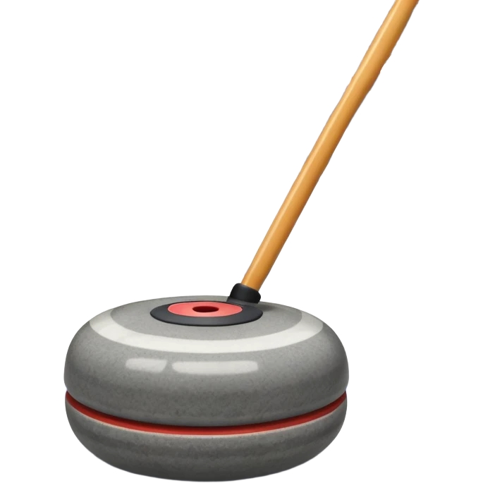An icon showing a detailed close-up of a curling stone sliding across the ice, with a broom in motion beside it. The background features an indoor stadium with cheering spectators on the stands. Transparent background captures the strategy and focus of curling. emoji