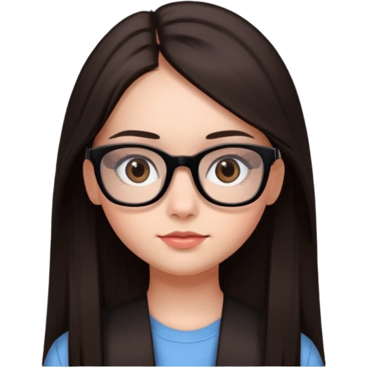 une ado, brune aux cheuveux tres fonces longs lisses blanche, ,lunettes carres noires, yeux bruns fonces joues rose emoji