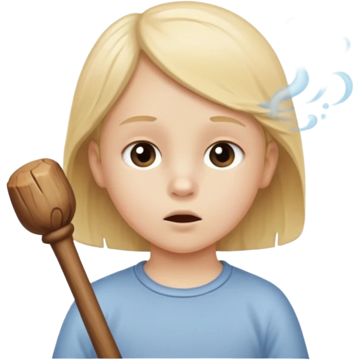 The white child blows into the stick emoji