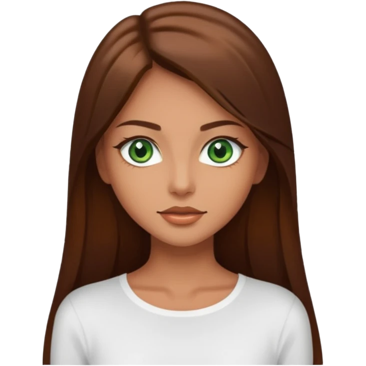 beautiful woman, tan skin, green eyes, straight long brown hair, model, white top emoji