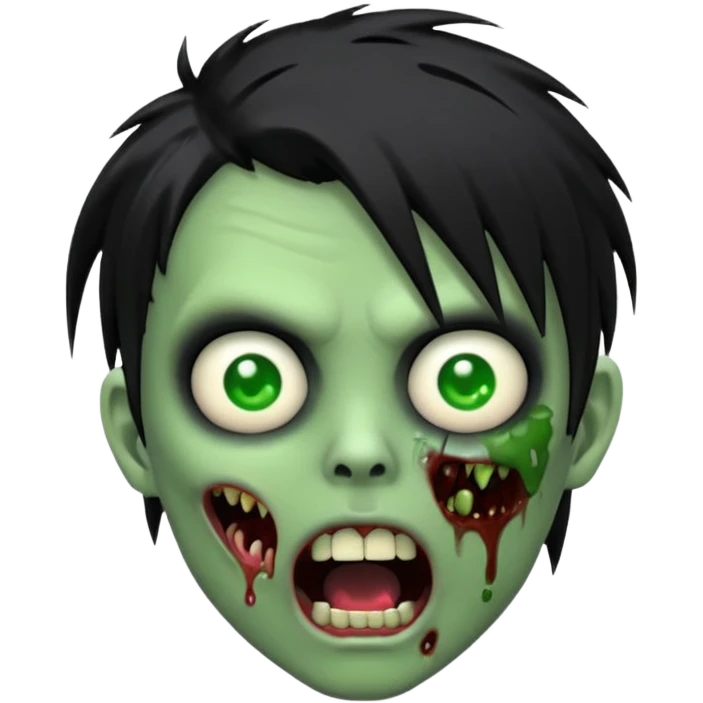  emo zombie black punk hair with cuts on face and open mouth with fluid coming out of mouth emoji