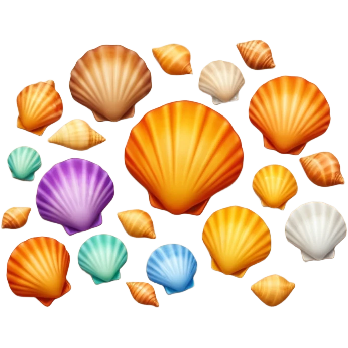 shells on sandy beach, top-down view, apple emoji style, unique variation emoji