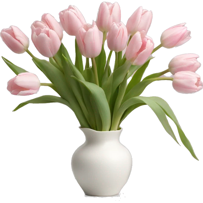 Light pink tulips in white vase in bow  emoji