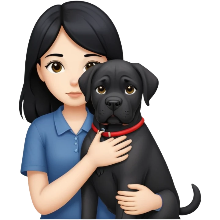 girl with long black hair hugging a black Cane Corso dog emoji