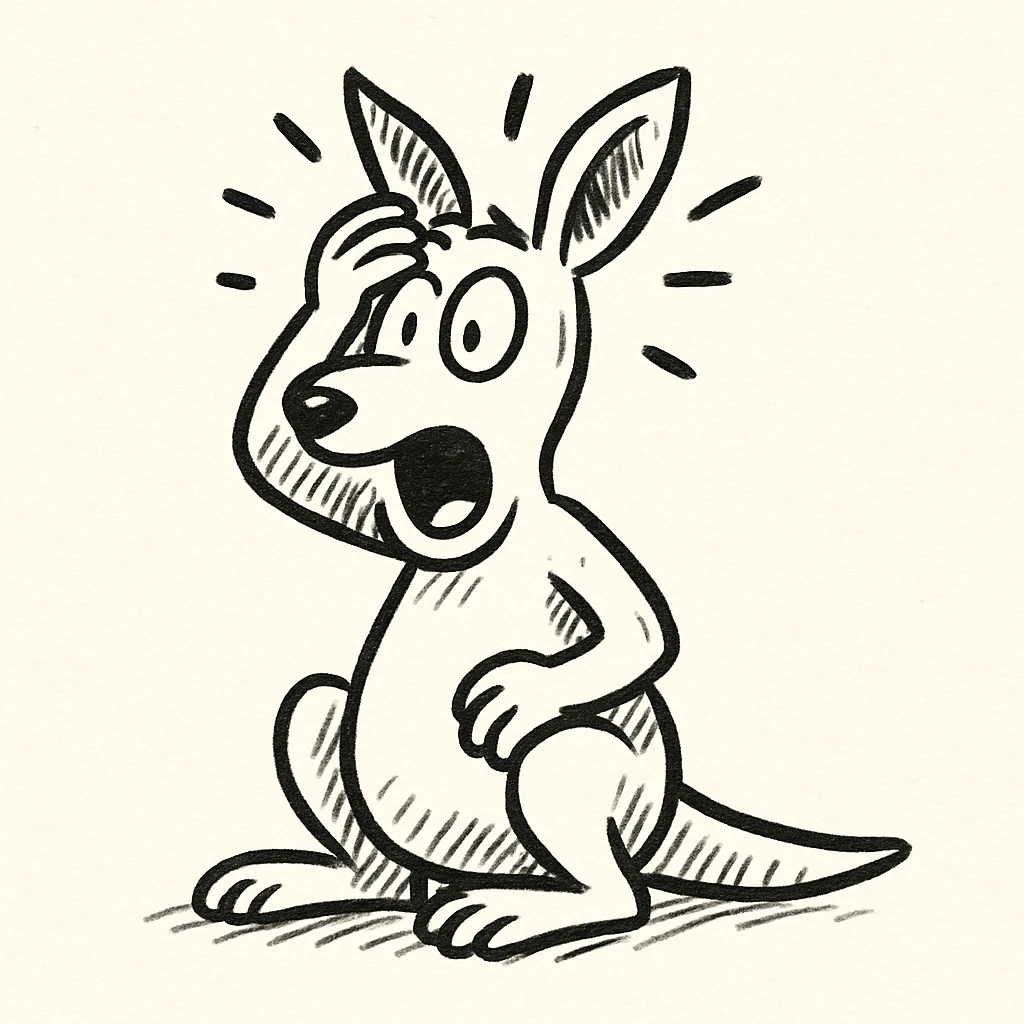 Make the kangaroo look more surprised in a hand drawn doodle style. Keep the style consistent with notion style hand drawn doodles. emoji
