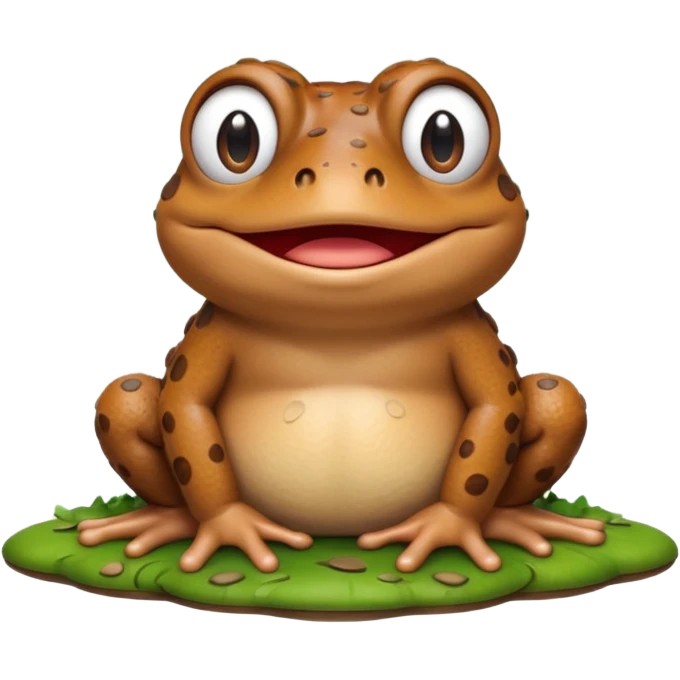 A 3D cartoon toad sitting on damp ground, bumpy brown skin, wide mouth, gentle expression, soft light and clean background, Memoji-style. emoji