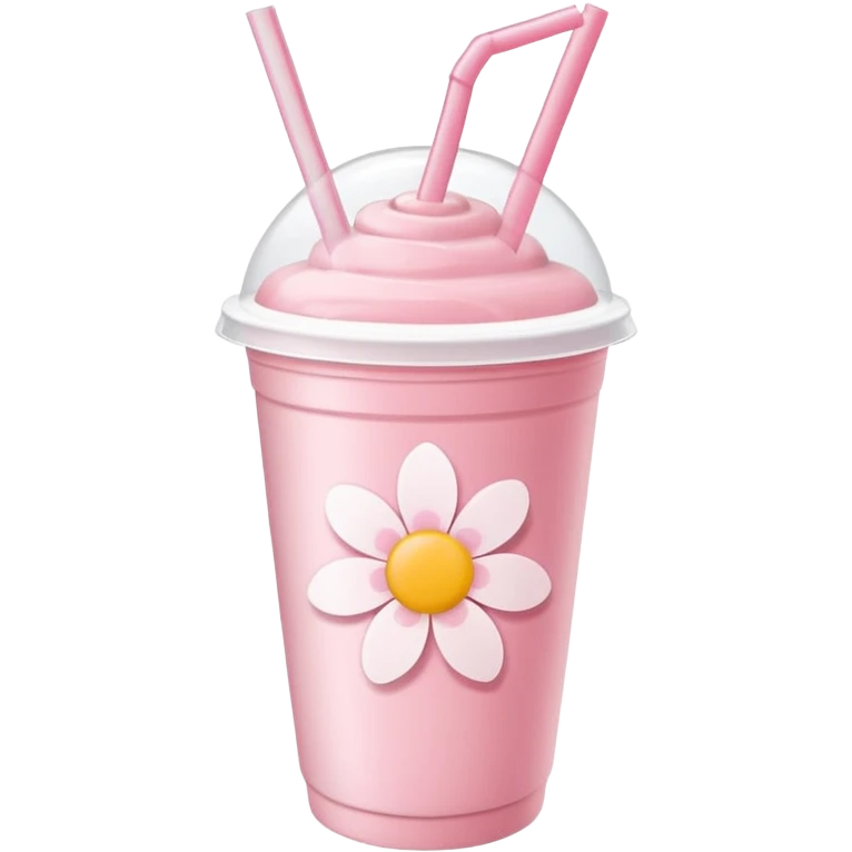 Pastel pink and white Sakura flower smoothie inside a plastic cup with a lid and straw  emoji