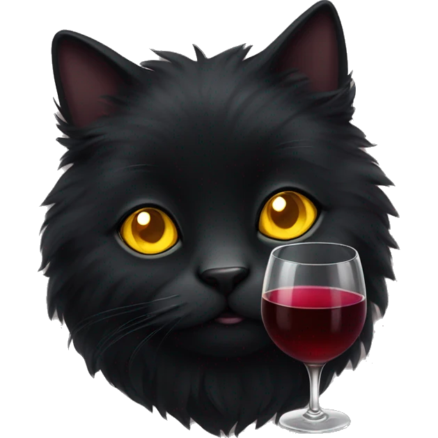 Black fluffy cat with yellow eyes and with glass of wine  emoji