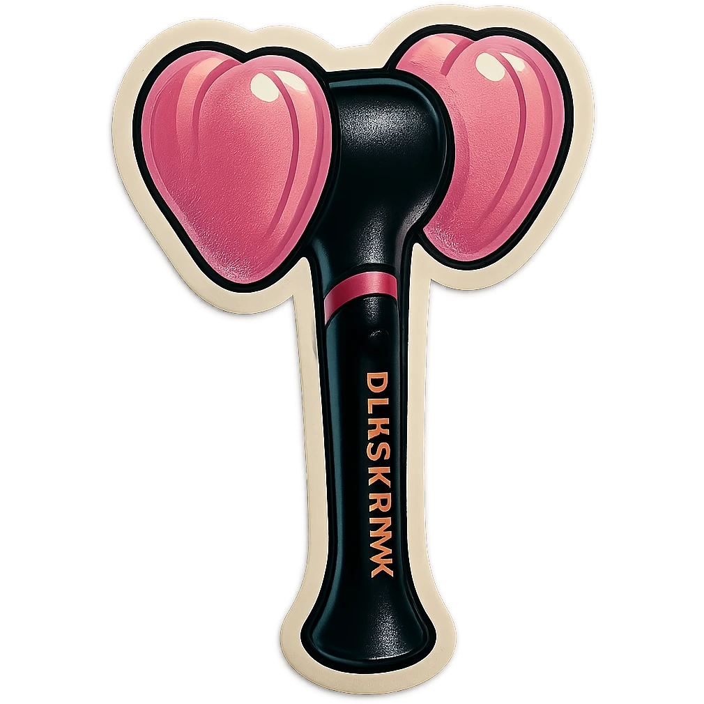 BLACKPINK lightstick, retro sticker style, bold outlines, black and pink colors, playful and vibrant, K-pop fan vibe emoji