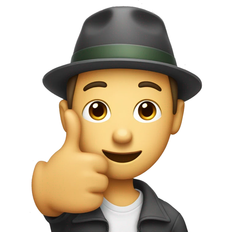  funny guy with short hair and wearing a hat making thumb up with both hands close to his face emoji