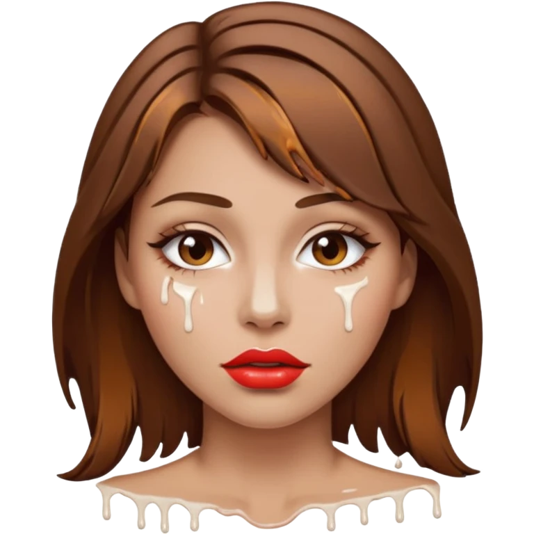 Brown Hair, Woman, white paint drip, face, hot, Sexy, lips emoji