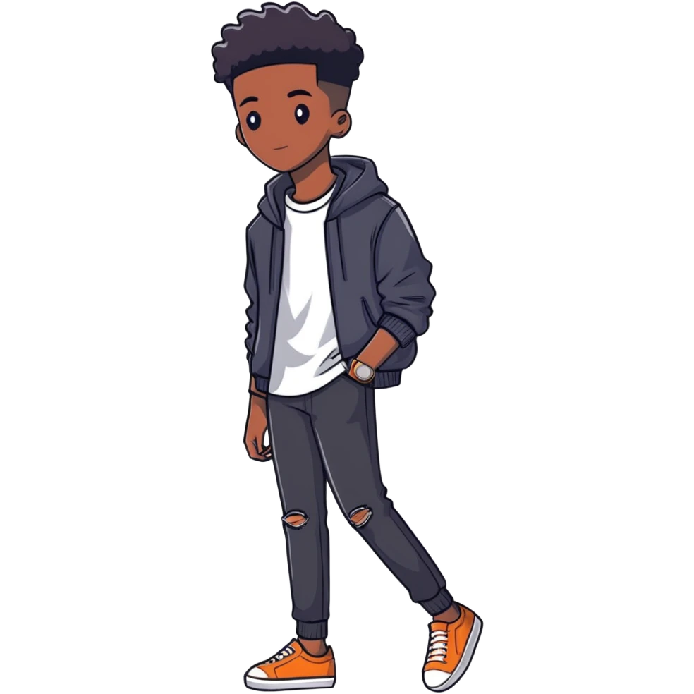 19-year-old Black male, stylish casual outfit, modern hairstyle emoji