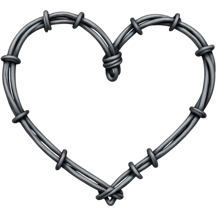 Minimal black line art heart made from barbed wire, hand-drawn sketch look, uneven ink strokes, 6–7 barbs with twisted knots, simple clean outline, centered on plain white background, high contrast emoji