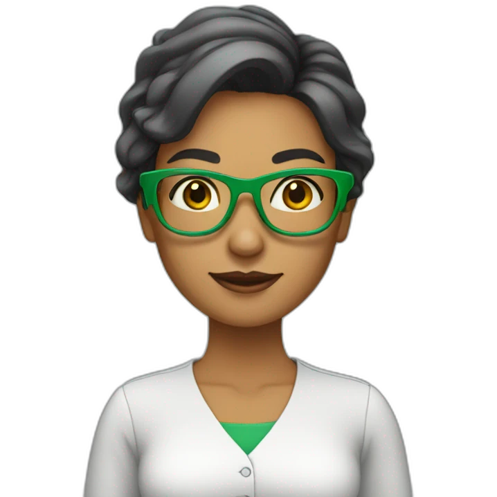 tanned female teacher with green glasses emoji