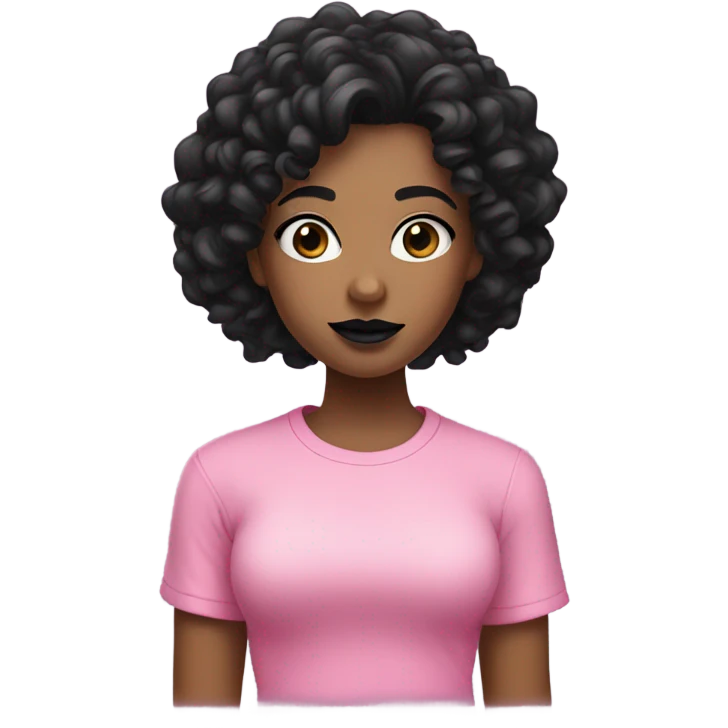 Black curly hair girl with black lipstick and pink t-shirt emoji