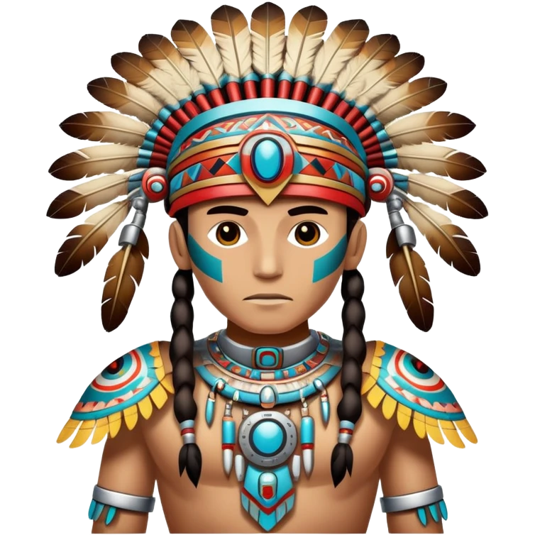 Full Robotic humanoid wearing native American regalia emoji